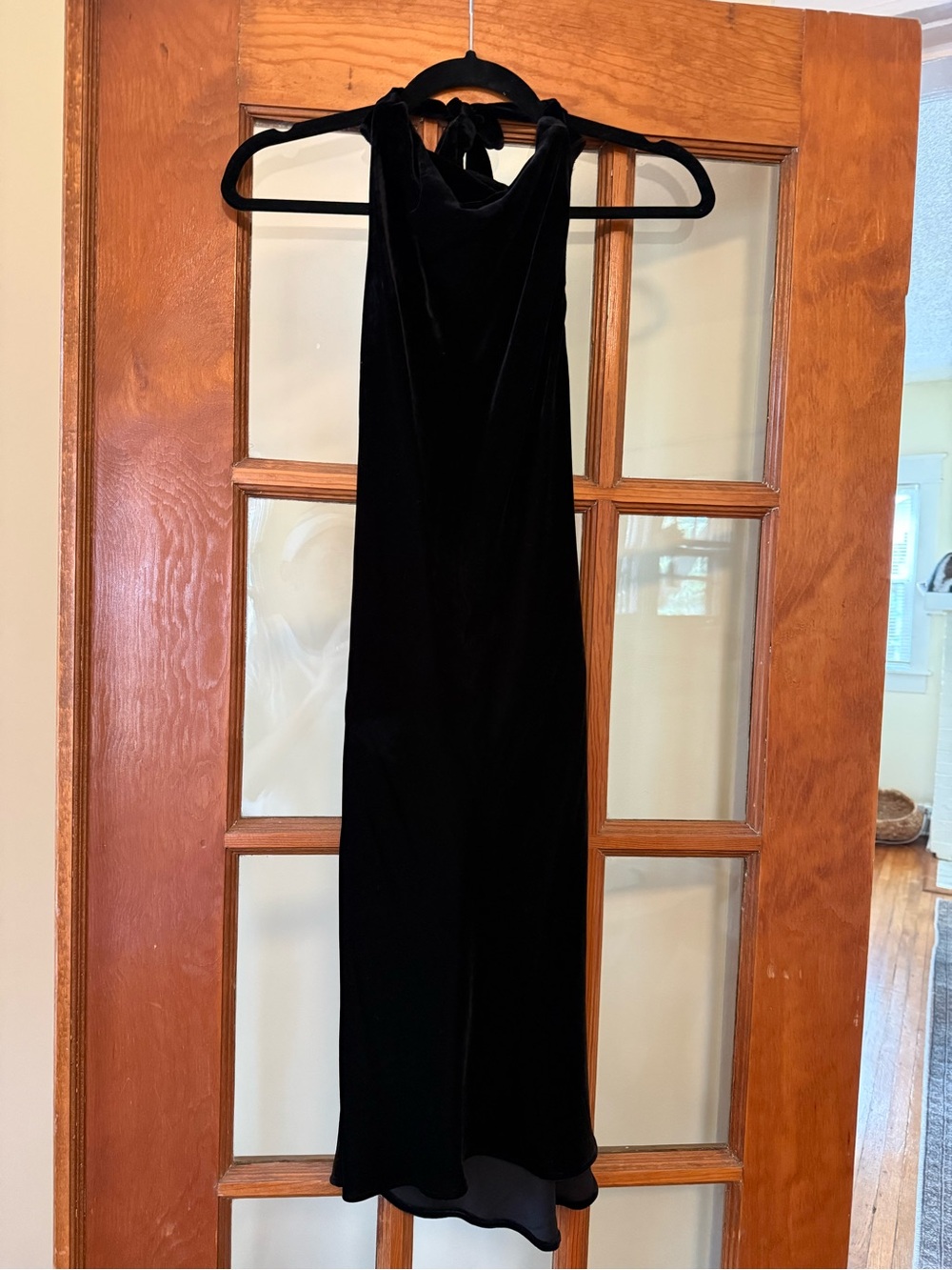 Reformation Black Velvet Halter Dress